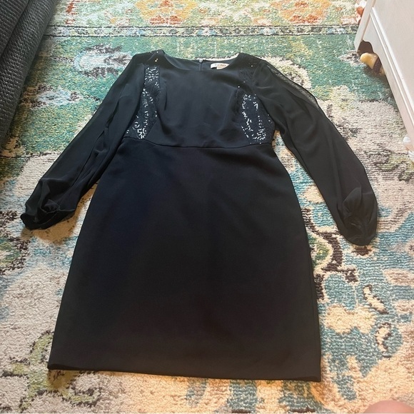 Black White House Black Market long sleeve sequins dress with openings on arms - Picture 2 of 8